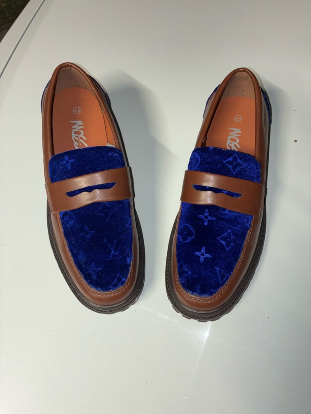Mossimo Supply Co. Royal Blue Velvet and Brown Leather Penny Loafers